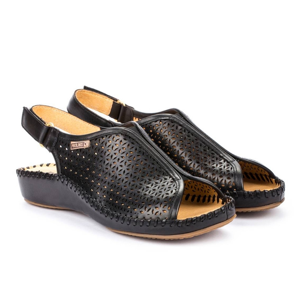 Like-New Pikolinos Puerto Vallarta Open Toe Black Leather Sandals Size 11